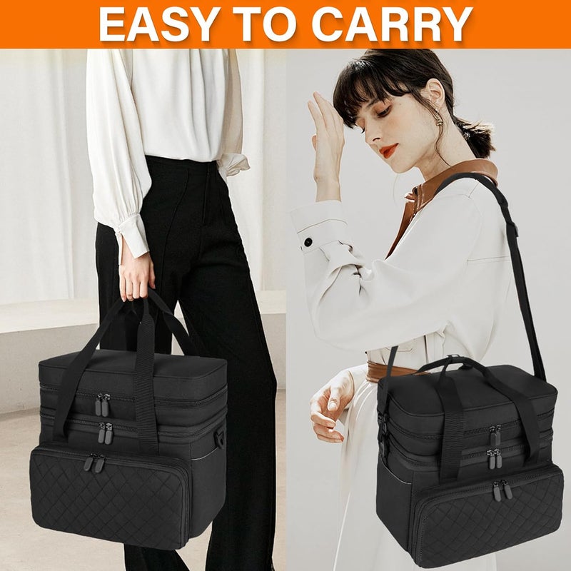 MRINCA Sewing Accessories Organizer Case with Shoulder Strap,Double Layer Sewing Storage Bag with 2 Detachable Pouches for Sewing Accessories and Supplies,Large Travel Sewing Box for Sewing kit Tools,Black - Image 5
